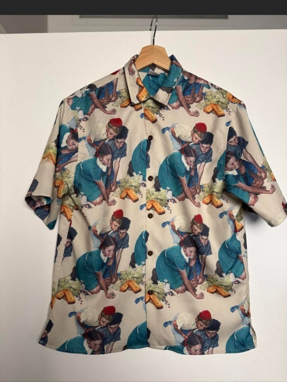RFAUSNTIY Retro Art All Over Print Short Sleeve Shirt Men’s Size S